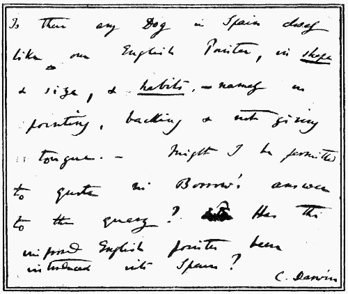 FACSIMILE OF A COMMUNICATION FROM CHARLES DARWIN TO
GEORGE BORROW.