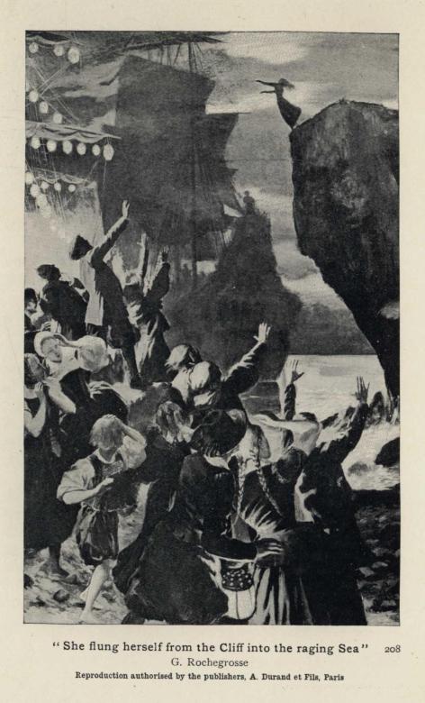 "She flung herself from the Cliff into the raging Sea" G. Rochegrosse Reproduction authorised by the publishers, A. Durand et Fils, Paris